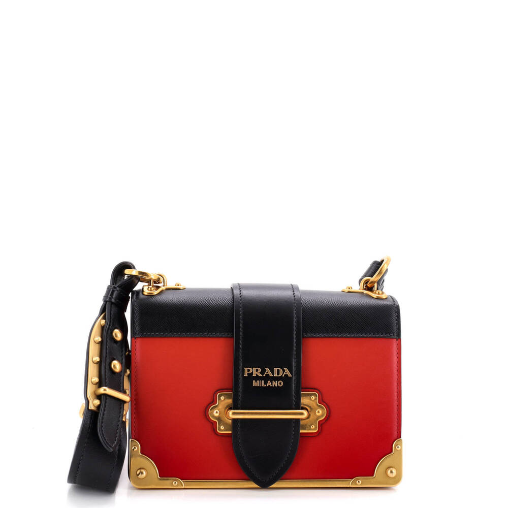 Prada Small Cahier Crossbody Bag Leather and Saffiano Leather